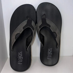 Flojos Mens size 8 US memory foam thong, Sandal Black Grey